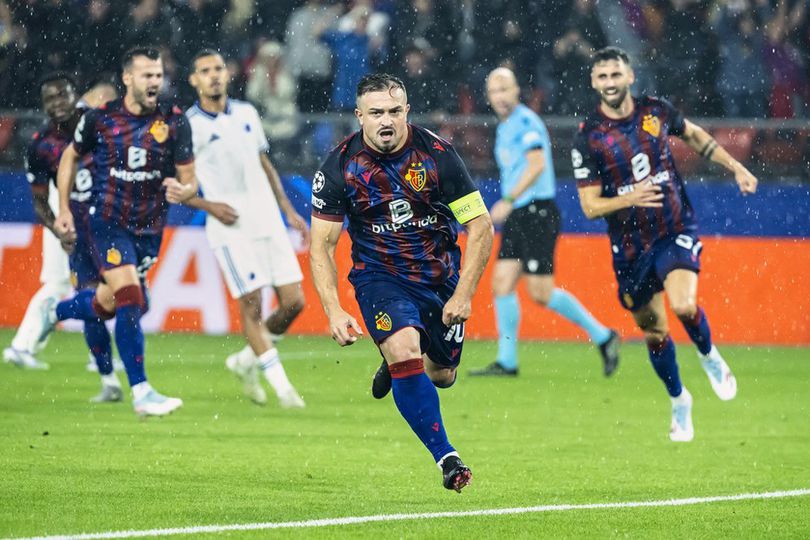 Selebrasi Xherdan Shaqiri dalam laga Basel vs FC Copenhagen di play-off Liga Champions 2025/2026